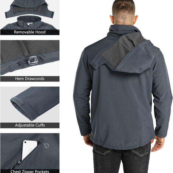 Comfortable Men's Softshell Jacket - Fleece-Lined, Adjustable Hood, Multi-Pocket - Picture 4 of 5